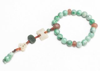 19th Manchu Style Chinese Antique Jade Stone Prayer Beads