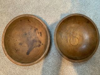 Antique Primitive Wood Bowls Pair Hand Made Turned