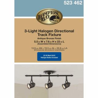 Hampton Bay 3 - Light Antique Bronze Ceiling Bar Track Lighting Kit 6