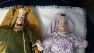 Vintage Renaissance Brocade Cloth Dolls Medieval King Arthur Queen Guinevere ?