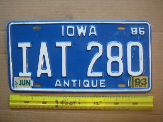 License Plate,  Iowa,  Antique (vehicle),  1986,  Iat 280
