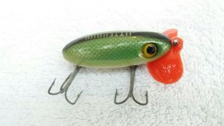 L@@K OLD WII War Vintage Fred Arbogast JITTERBUG Green Scale Fishing Lure L@@K 4