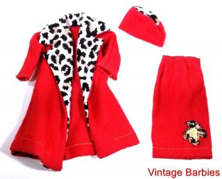 Barbie Doll Sized Red Coat Hat & Skirt Minty Vintage 1960 