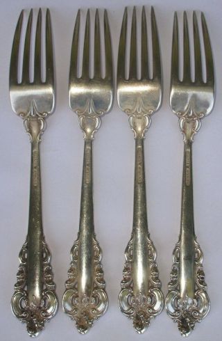 4 Antique Wallace Grand Baroque Sterling Silver Forks 7 1/2 