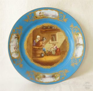 Antique 19th C French Sevres Chateau De Fontainbleau Porcelain Cabinet Plate