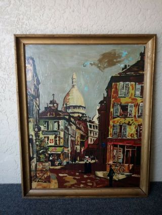 Vintage Oil Painting Paris Montmartre Street Scene Signed Casson