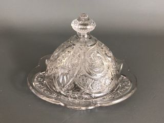 Antique Clear Pressed Glass Butter Dish,  1890s 1900s