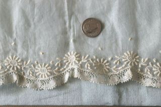 Antique French C1890 Batiste With Floral White Work Embroidery & Lace Border