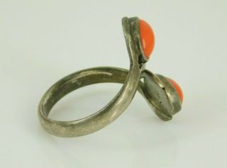 Vintage Southwestern Sterling Silver Coral Ring Size 8 2