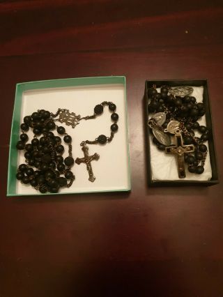 Set Of 2 Rare Antique Wooden Catholic Rosary Beads 1800 