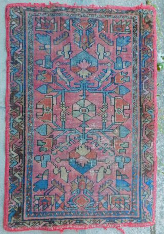 Antique Tribal Northwest Hamadan Oriental Rug Geometric Color Handmade Wool 2x3