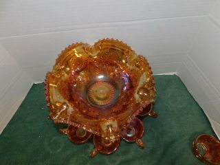 Antique 1910 Marigold Carnival Fashion Punch Bowl Set by Imperial Glass - - 5 Cups 4