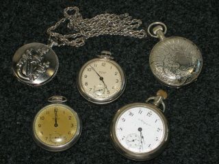 Vintage Pocket Watches - Westclox Scotty,  Elgin,  Sundial