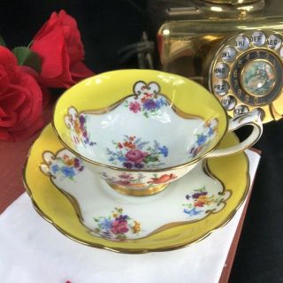 1923 - 33 Antique Star Paragon England Yellow Floral Sprays Panels Cup Saucer