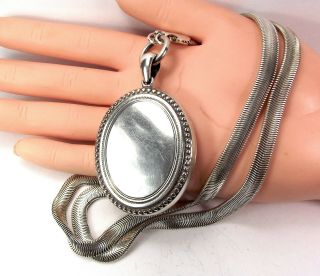 Antique Victorian Sterling Silver Locket Later Snake Chain Collar & Bolt Ring