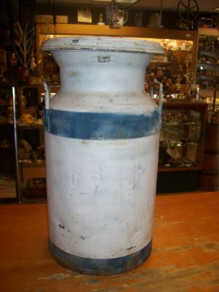 Neat Old Vintage A.  D.  P.  Dairy Milk Cream Can Paint Blue Stripes