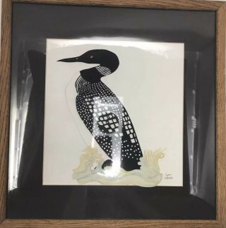 Vintage Framed Art Loon Bird Collage Northwoods 18”x18” Signed Lynn Metro
