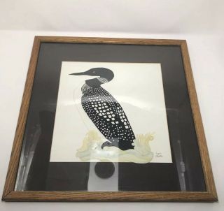 Vintage Framed Art Loon Bird Collage Northwoods 18”x18” Signed Lynn Metro 2