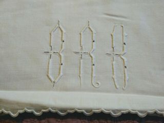Gorgeous Antique Or Vintage Linen Embroidered Linen Pillowcase 35 " By 21 1/2 "
