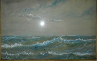 Antique 1906 Edmund Darch Lewis Watercolor Seascape Painting " Shores Of Maine "