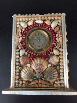 Antique Victorian Shell Art Sailor Valentine Clock