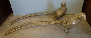 Two Spelter Silver & Gold Blend Color Metal Antique Pheasants Conditio