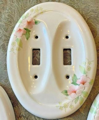 Ceramic Double Light Switch Plate,  2 Outlet Covers Pink Oval Shabby Chic White 2