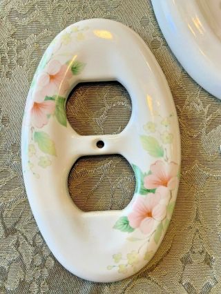 Ceramic Double Light Switch Plate,  2 Outlet Covers Pink Oval Shabby Chic White 3