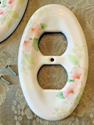 Ceramic Double Light Switch Plate,  2 Outlet Covers Pink Oval Shabby Chic White 4