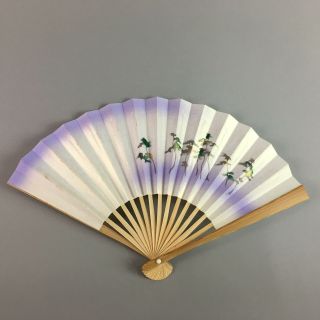 Japanese Folding Fan Vtg Sensu Paper Bamboo Frame Raku Ware Hand - Printed 4d271