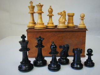 Antique Vintage Chess Set German Staunton Pattern K 75 Mm And Box No Board