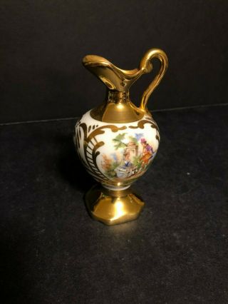 Antique Old Limoges France Porcelain Pitcher Hand Painted Gold Victorian Lovers