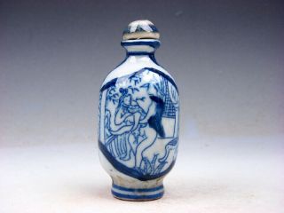 Vintage Blue&white Exotic Figurines Painted Porcelain Snuff Bottle 06031902