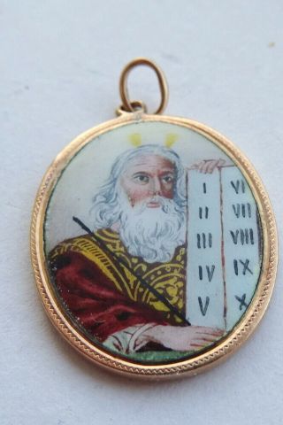 Antique 15ct Gold And Enamel Moses,  The 10 Commandments Pendant