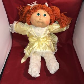 Vintage 1982 Cabbage Patch Doll Pretty Red Hair And Green Eyes With Stocking