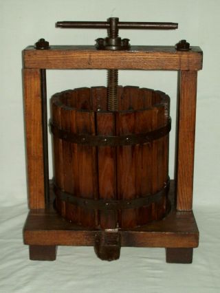 Antique Fruit Cider Wine Press Cast Iron Metal & Oak Wood