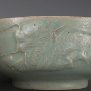CHINESE OLD RU KILN PINK GREEN GLAZED RELIEF DRAGON AND PHOENIX PORCELAIN BOWL 2