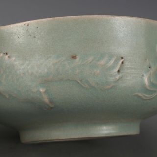 CHINESE OLD RU KILN PINK GREEN GLAZED RELIEF DRAGON AND PHOENIX PORCELAIN BOWL 3