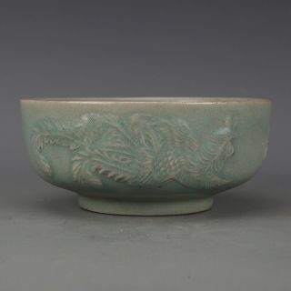 CHINESE OLD RU KILN PINK GREEN GLAZED RELIEF DRAGON AND PHOENIX PORCELAIN BOWL 4