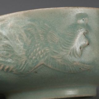 CHINESE OLD RU KILN PINK GREEN GLAZED RELIEF DRAGON AND PHOENIX PORCELAIN BOWL 5