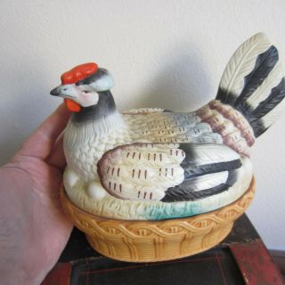 Large Antique Bisque Staffordshire Hen On Nest Great Color 7 X 5.  5 "