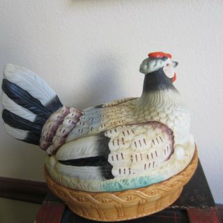 large antique bisque staffordshire hen on nest great color 7 x 5.  5 