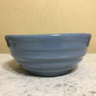Vintage Antique Crock Stoneware Pottery Blue Bowl Ribbed Bee Hive