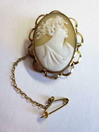 Antique Victorian Carved Shell Cameo Brooch In 9ct Gold Frame - Goddess Hera
