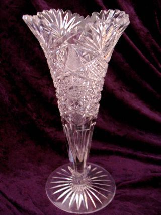 Lead Crystal Flower Vase With Fans,  Hobstars,  Fans,  Zippers And More