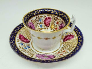 Antique Coalport Porcelain Floral & Gold Cabinet Cup & Saucer C1815