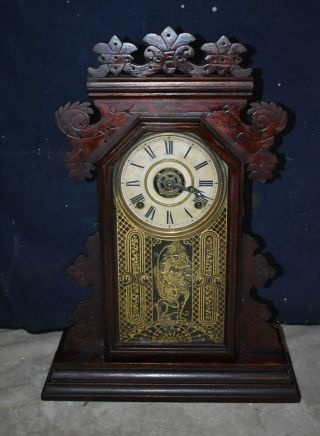 Rare Antique E.  Ingraham Ornate Mantel Clock W/alarm Mechanism Intact