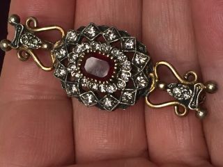 Ornate Antique Vintage Silver Gilt Old Cut Ruby Diamond Paste Bar Brooch /pin