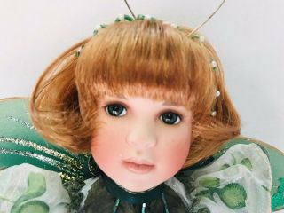 Rare 14” Vtg Porcelain Irish Fairy Doll By Linda Mason “clover” W/stand Red Head