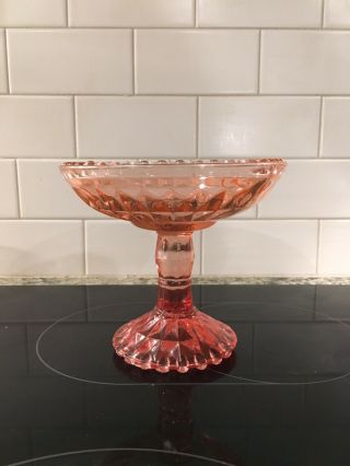 Antique Jeanette Depression Glass Pink Windsor Pattern Footed Compote 6”